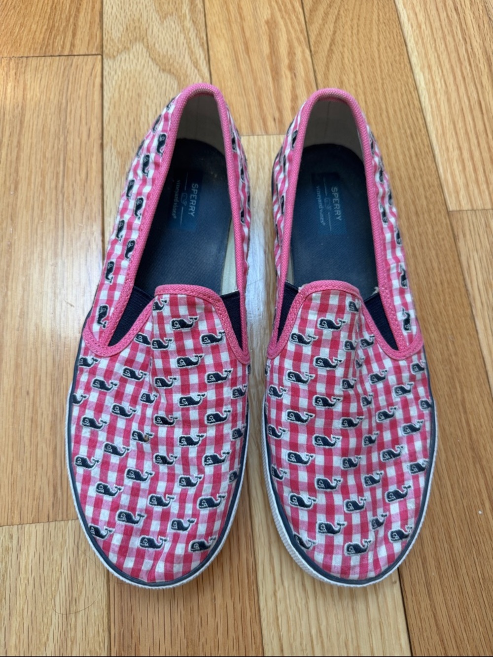 Sperry x Vineyard Vines Pink Gingham Whale Slip-On Shoes Youth 6/Women’s 8